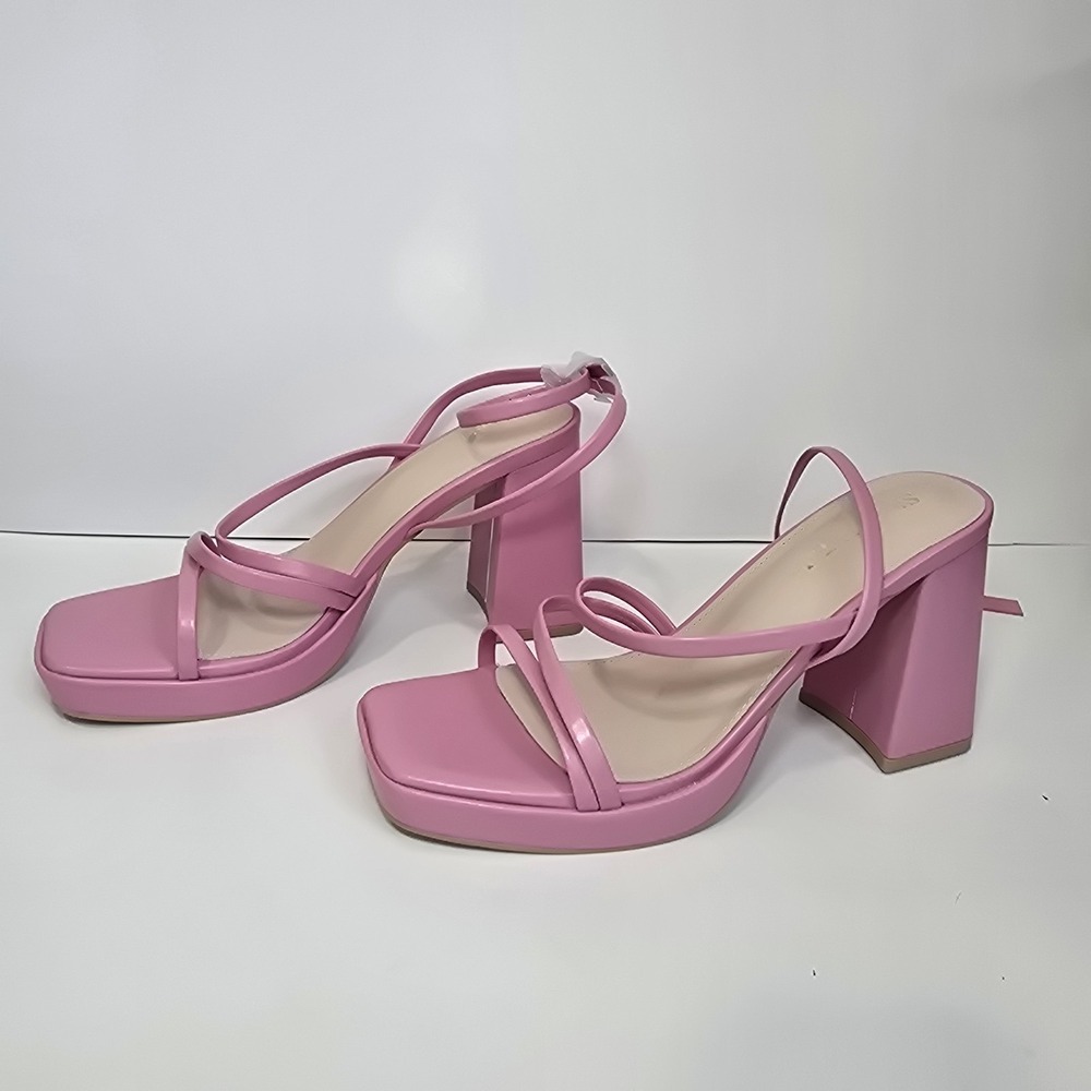 Shoe'N Tale Pink Strappy Platform Block Heels Women's 7.5 Square Toe Sandals
